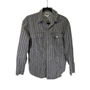 DKNY Slim Fit Long Sleeve Button Down Gray Striped 100% Cotton Shirt Men's Small